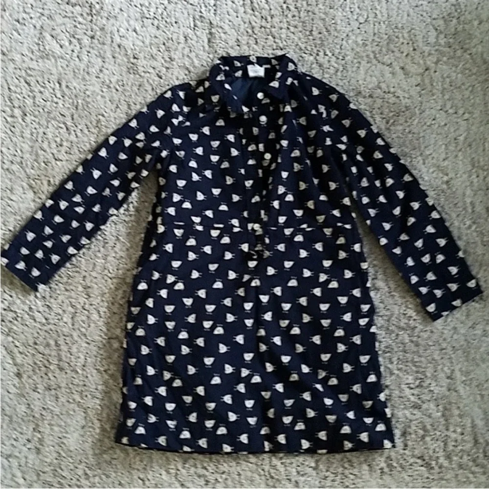 J.Crew Crewcuts Girls Navy‎ Blue Chicken Print Long Sleeve Shirt Dress